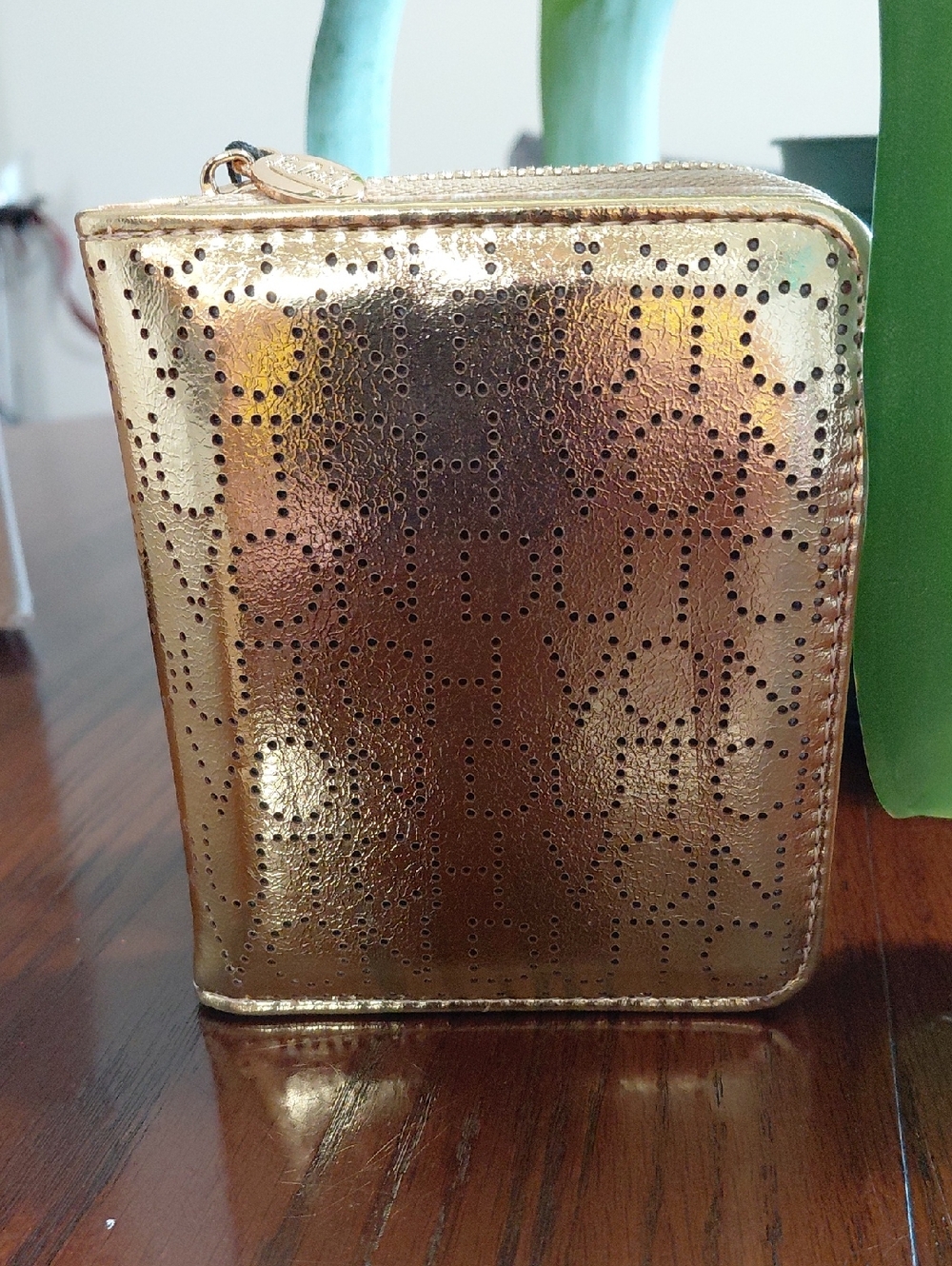 Von Dutch Metallic Gold Perforated Zip Wallet